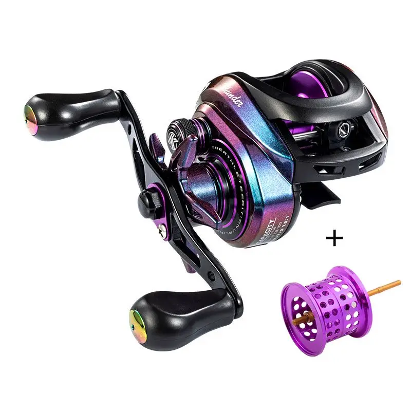 Kawa-carrete de pesca Baitcast, rueda de dos carretes de aluminio, arrastre máximo de 8kg, relación de 7 + 1 rodamientos, eje de engranaje principal de latón 7,3: 1, mango de aleación, 1 ud. - imagen 3