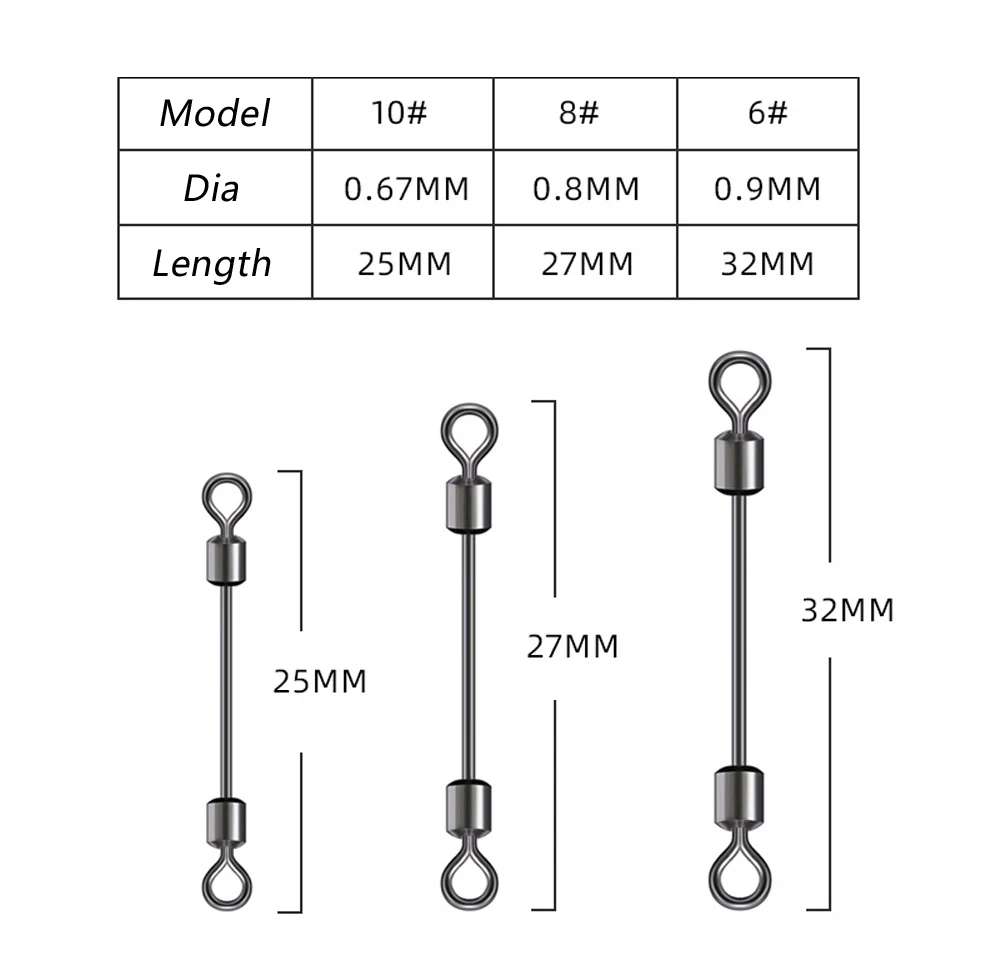Conector de pesca giratorio largo, rodamiento de bolas, anillos sólidos, gancho de acero giratorio, accesorios de gancho de pesca de barco de mar, 50 Uds. - imagen 2