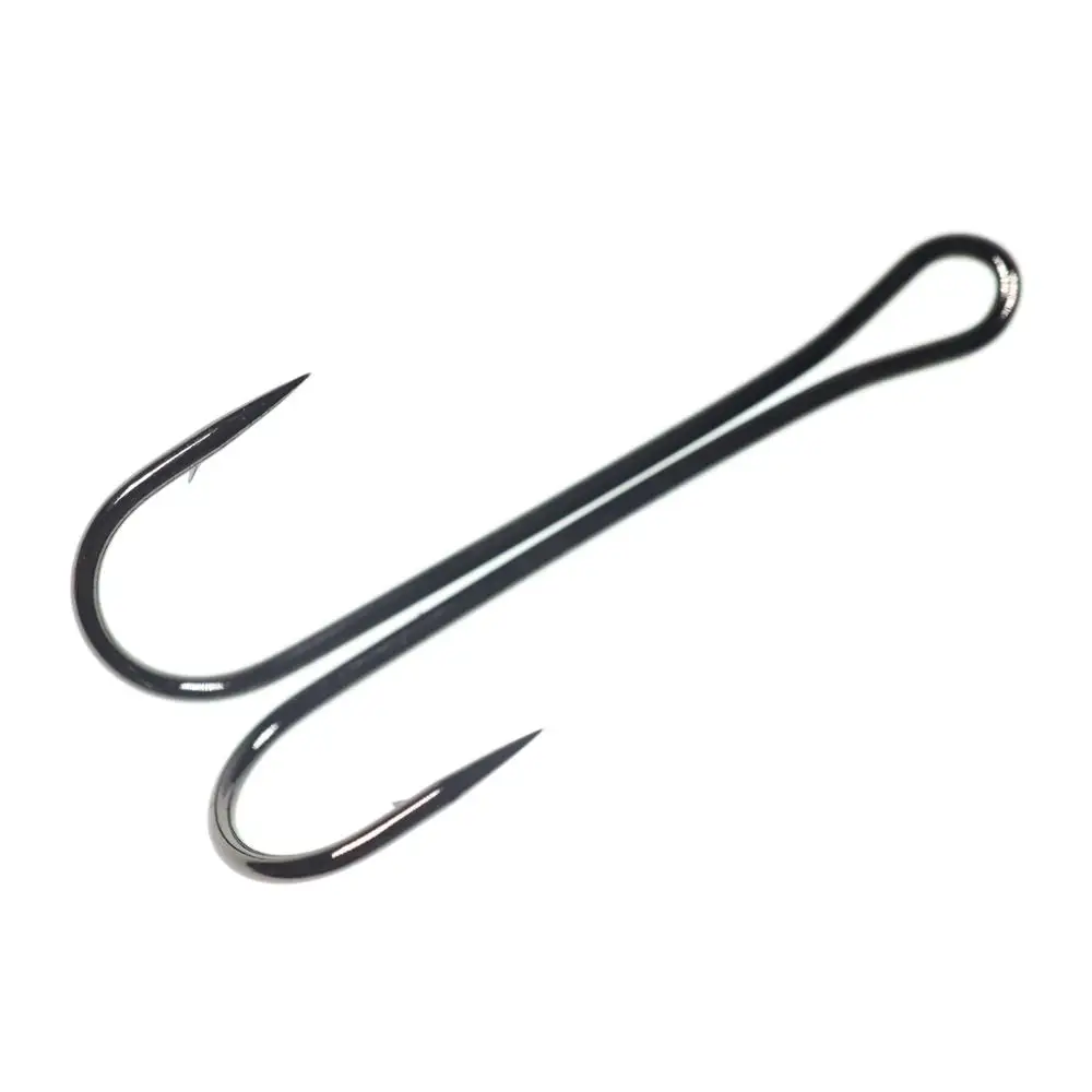 Bimoo-anzuelos dobles clásicos de agua salada, anzuelos de pesca grandes y fuertes de níquel negro, para atar moscas de salmón, 10 unidades, #1 #2 #4 #6 - imagen 5