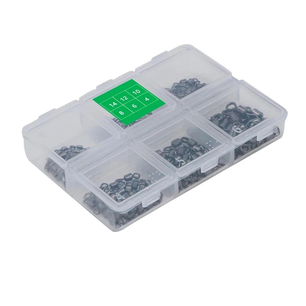 120 uds/1 caja de 6 tamaños de pesca giratoria, conector sólido, rodamiento de bolas, giratorios de pesca a presión, caja de aparejos de pesca con cuentas de acero inoxidable - imagen 5