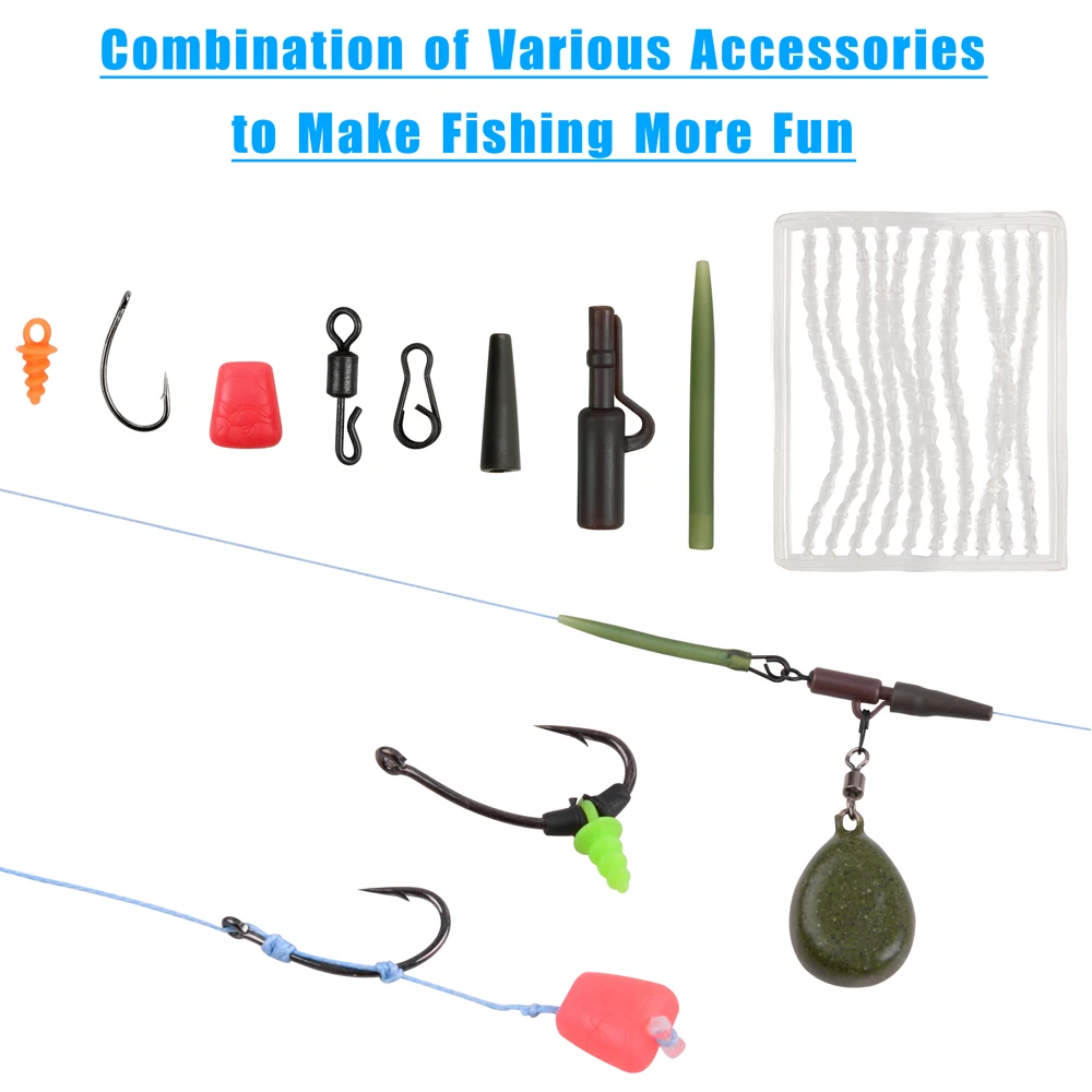 Caja de aparejos de pesca de carpa, ganchos giratorios de seguridad, tornillo de cebo, mangas antienredos, cuentas, accesorios de cebos de maíz, 233 unids/lote - imagen 4