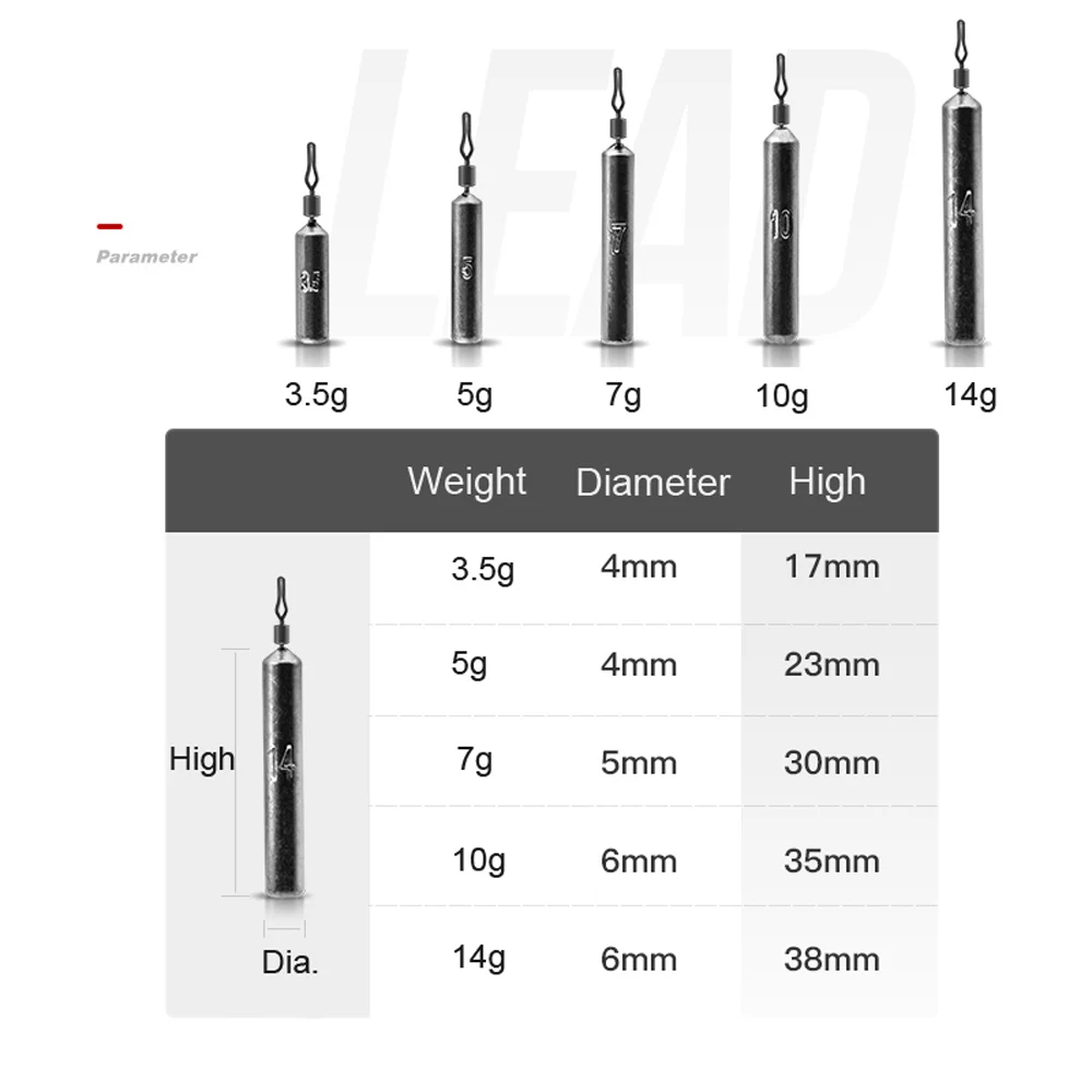 10 unids/lote, plomo de pesca para verter, 5/7/10/12/15/18g, cebos cilíndricos para carpa, plomos giratorios, accesorios para aparejos de pesca de mar - imagen 2