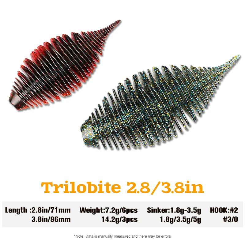 TSURINOYA-señuelo de pesca de enmalle de fuelle, 2,8 pulgadas/7,2g, 3,8 pulgadas/14,2g, cebo suave de TRILOBITE, Swimbait de silicona Artificial, aparejos de lubina, gusano - imagen 3