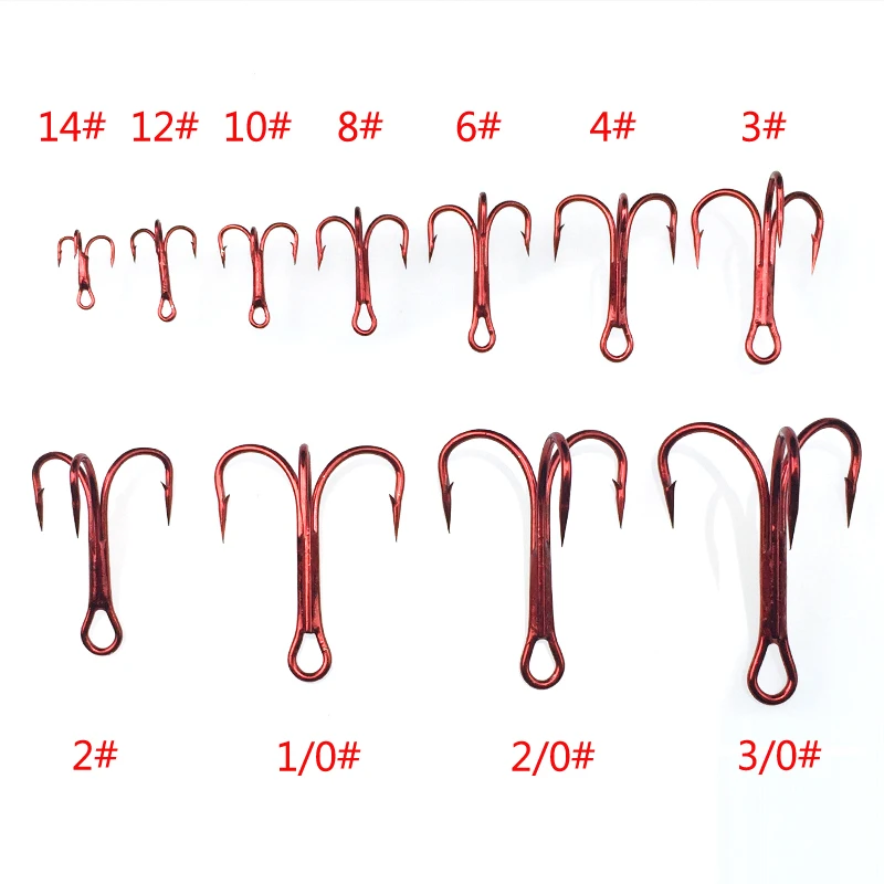 Anzuelo triple rojo/múltiple para sangre de tamaño Señuelos de Pesca, aparejos para pesca de agua salada/agua dulce, tamaño 6 #8 #10 #12 #14 #, 50 Uds.