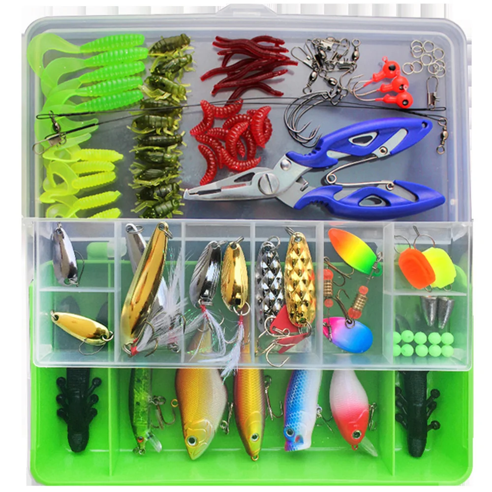 101 Uds Kit completo de Señuelos de Pesca Set Wobblers de plástico mezclado cucharas de plantilla de Metal señuelo suave cebo de silicona juego de accesorios de aparejos de pesca - imagen 2