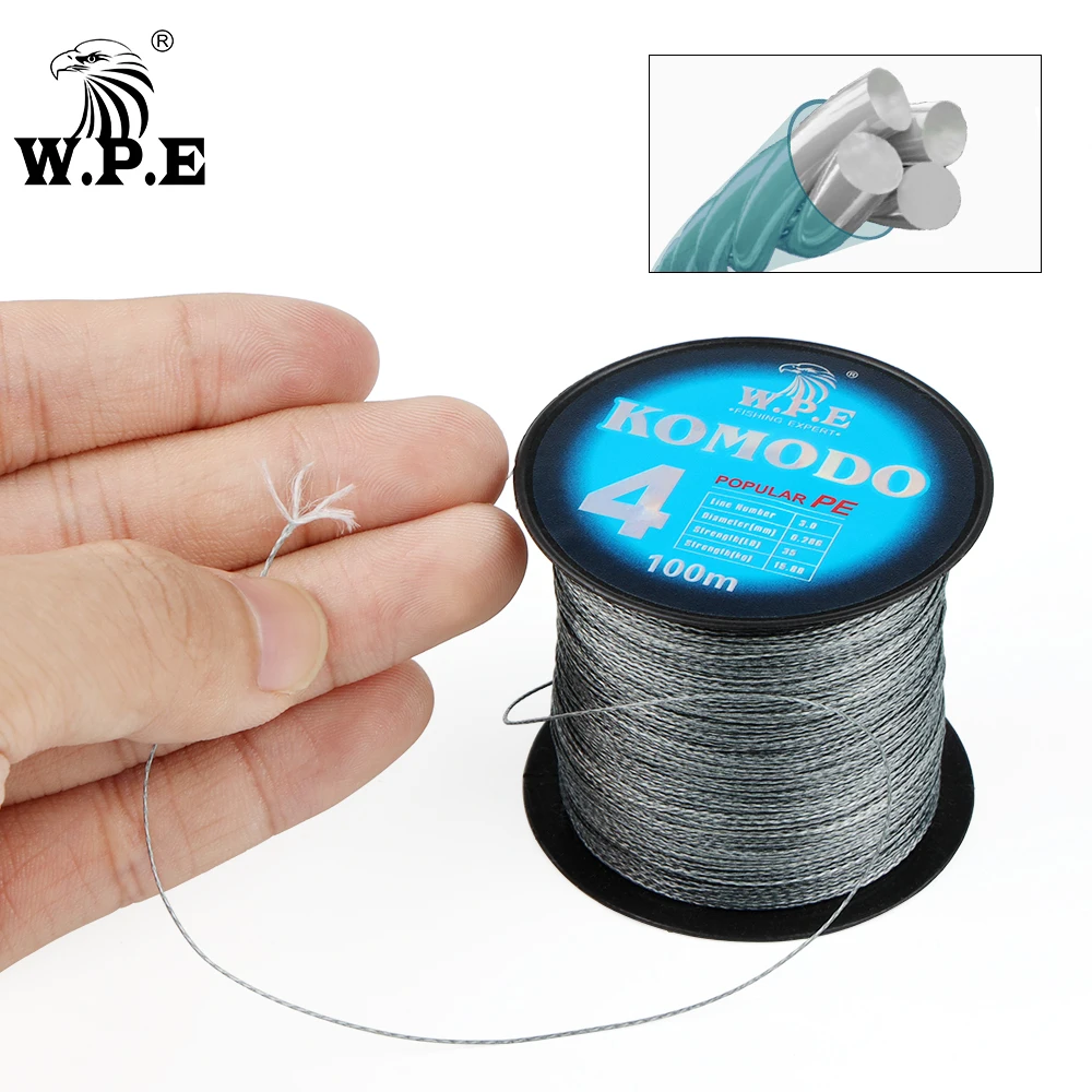 W.P.E KOMODO-sedal de Pesca trenzado, 4 hebras, 100m, 0,6 #-4,0 # PE, 10lb-40lb, aparejos de Pesca de carpa - imagen 4