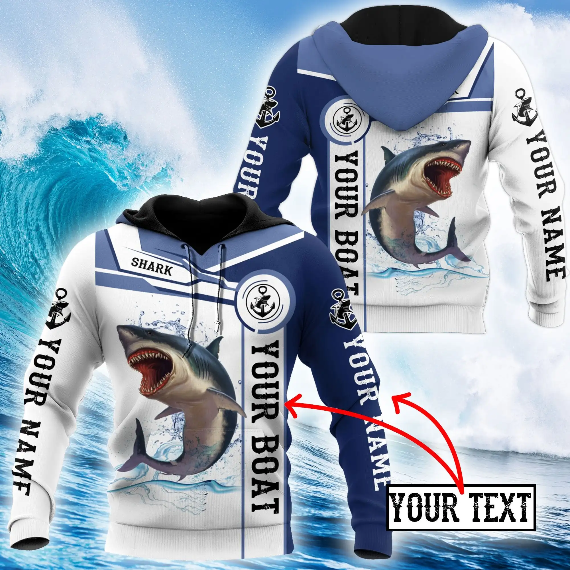 Sudadera con capucha y sudadera con estampado 3D de captura y lanzamiento de pesca de tiburones con nombre personalizado para hombre, Sudadera con capucha con cremallera Unisex de otoño, ropa deportiva informal KJ842 - imagen 3