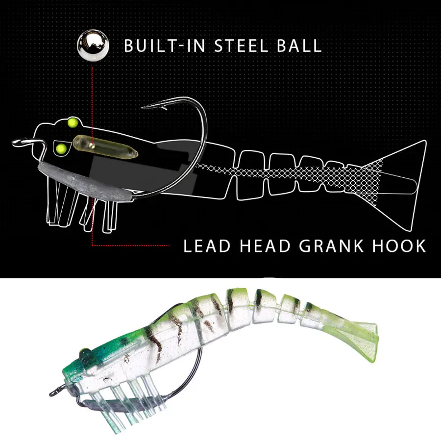 JYJ-señuelo de pesca bónico suave, 9cm, 8,5g, camarón, lubina, cebos de natación con gancho de plantilla, ojos luminosos, 2 uds. - imagen 3