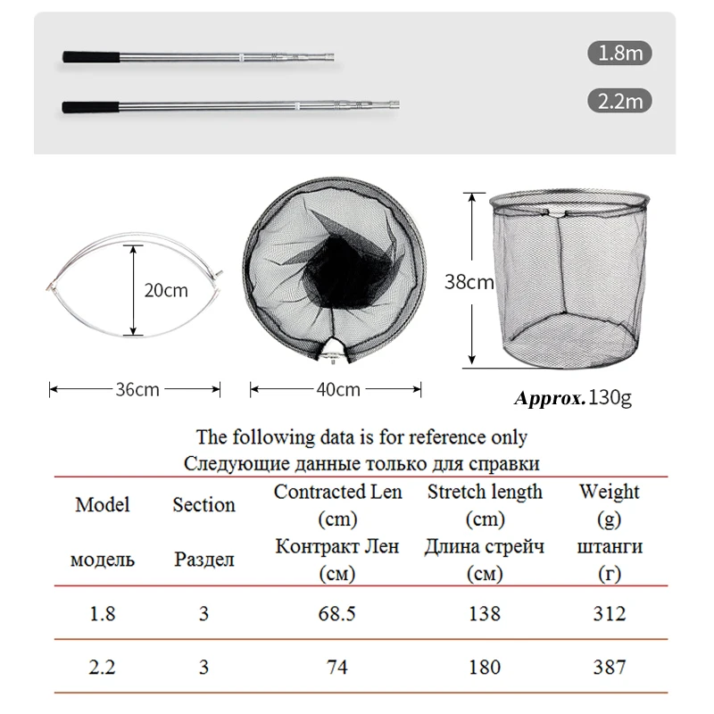 Redes de pesca plegables de acero inoxidable, herramientas de pesca de 1,8 M/2,2 M, Red de aterrizaje plegable pequeña, trampa de red de fundición M079 - imagen 3