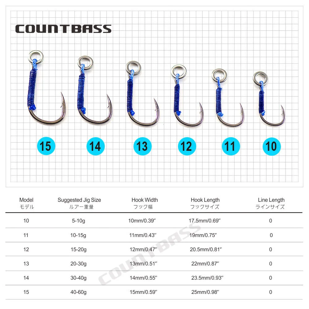 COUNTBASS 10 Uds anzuelo de asistencia trasera de Jigging ligero con línea de PE para señuelo de plantilla de Metal de agua salada 5-60g accesorios de señuelo de pesca - imagen 3
