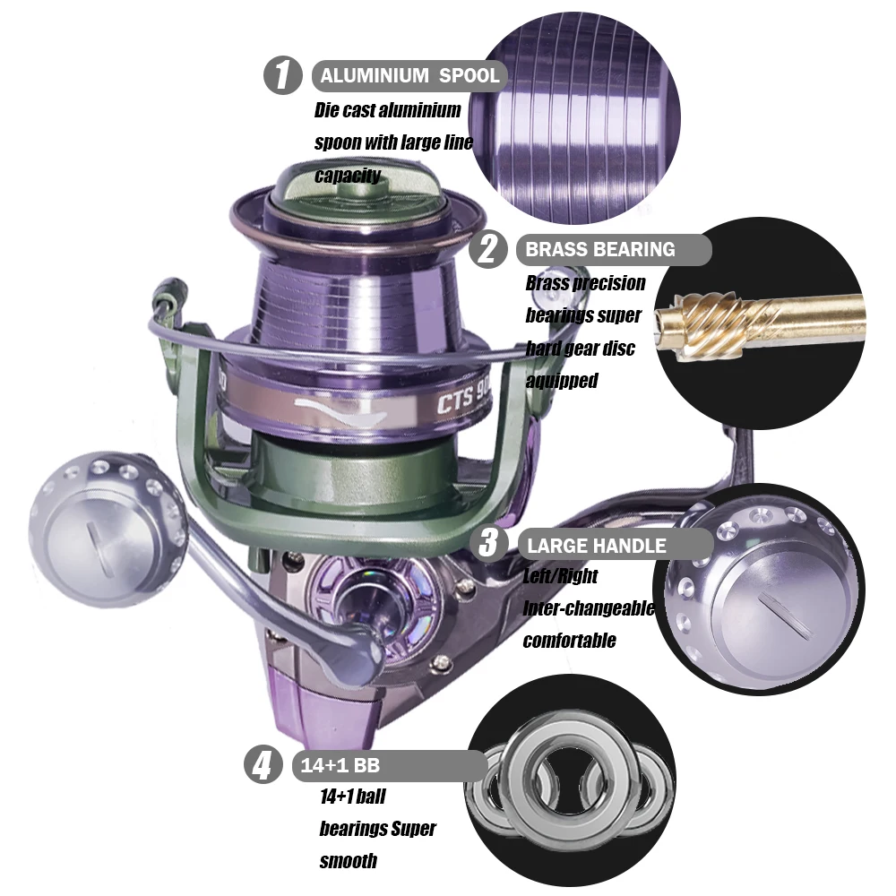 Carrete De Pesca serie 9000 -12000, accesorio giratorio De Metal, 14 + 1BB 4,0: 1, arrastre máximo 25kg, Peche A La Carpe - imagen 5