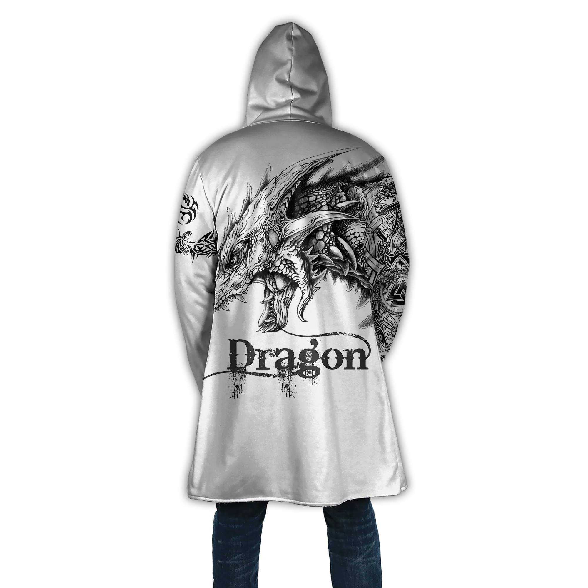 Moda de invierno para hombre capa con capucha mazmorra dragón tatuaje impresión 3D polar grueso cortavientos Unisex Casual capa con capucha cálida DP05 - imagen 5