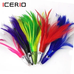 Señuelo de pulpo de pluma de cabeza de acrílico/epoxi para curricán, calamares de pesca de agua salada, 5 colores