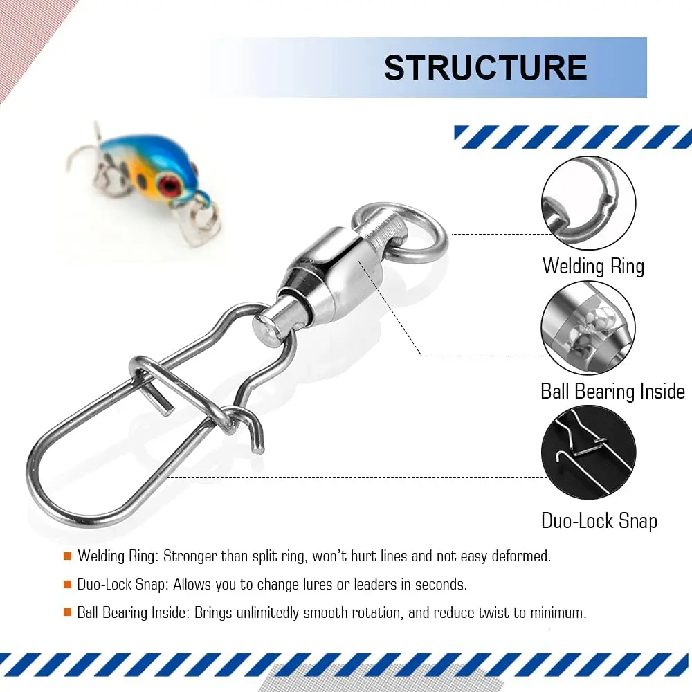 Conector giratorio de pesca de acero inoxidable, 10 unids/lote, interbloqueo, rodamiento enganchado, anzuelo, señuelo, accesorios de aparejos - imagen 5