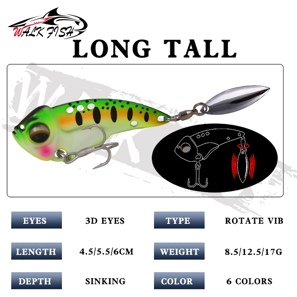 Caminar peces 1 uds/4,5/5,5/6cm 3D los ojos de Metal Vib pala señuelo se hunde vibración cebos artificiales vibra para bajo Pike perca pesca - imagen 4