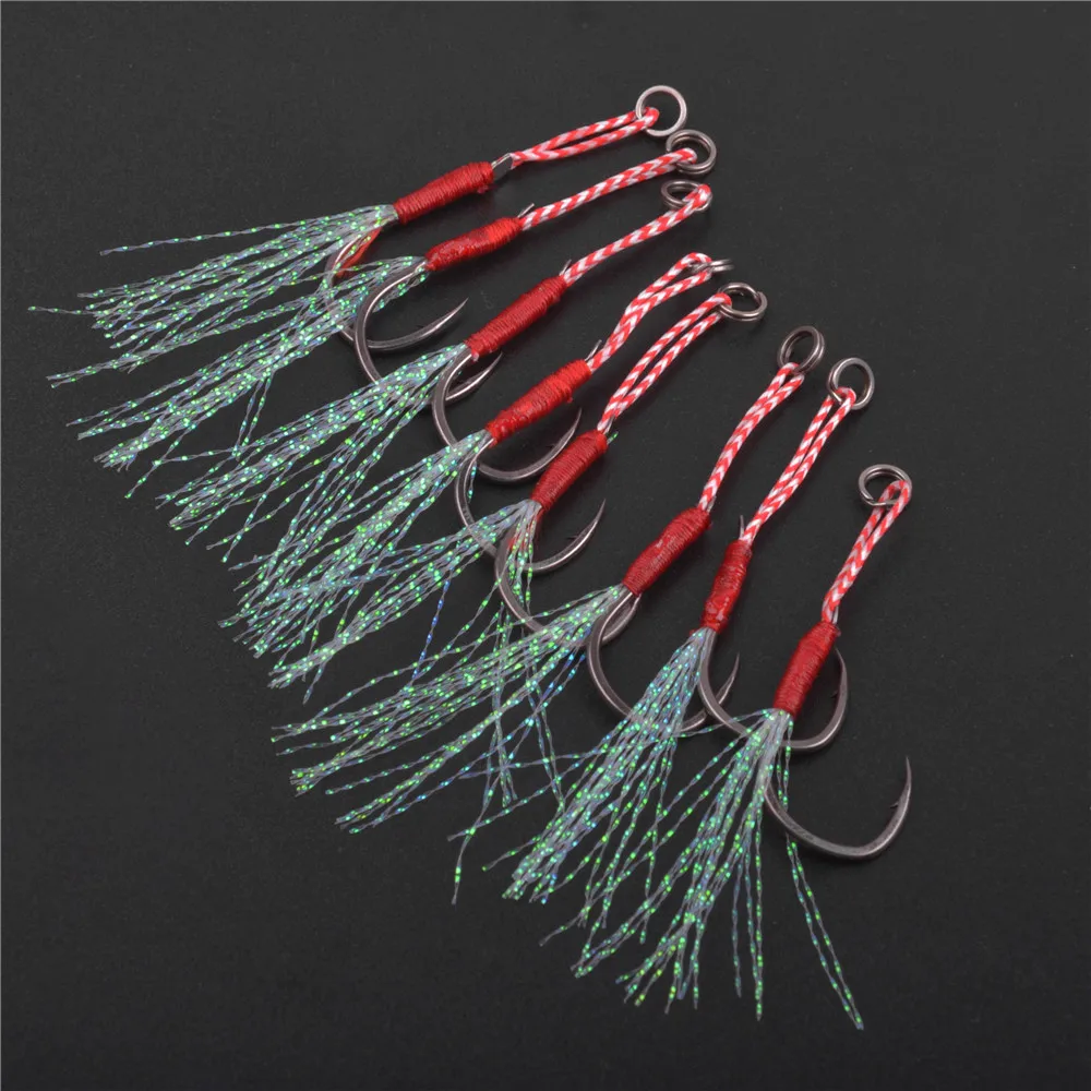 70/80/90Pcs Casting Metal Jig Assist Fishing Hook Slow Jigging lure Bass jigs hook Barbed Fishhook Tying Up Flasher Feather - imagen 4