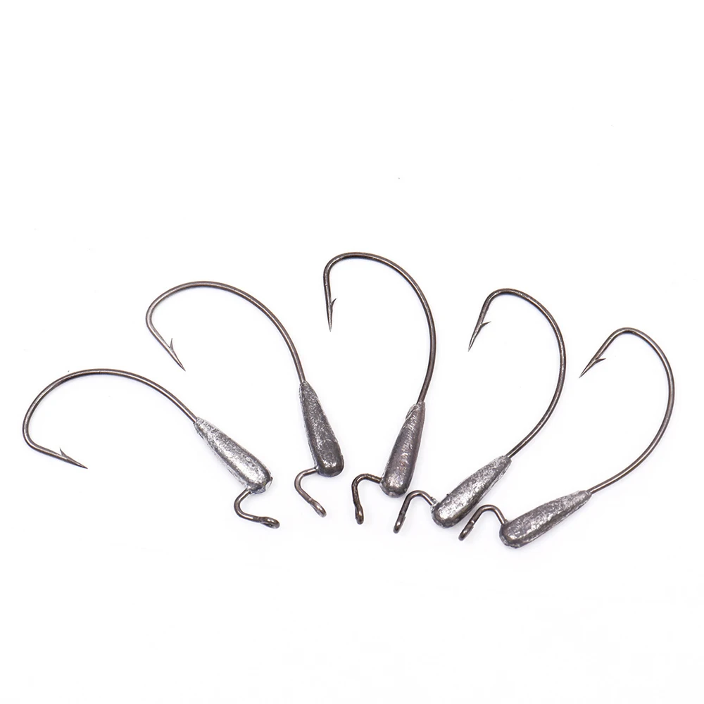 Anzuelos de plomo con cabeza de plomo, 5 piezas, manivela pesada, de acero al carbono, afilados con púas, para señuelos suaves, herramientas de aparejos de pesca - imagen 3