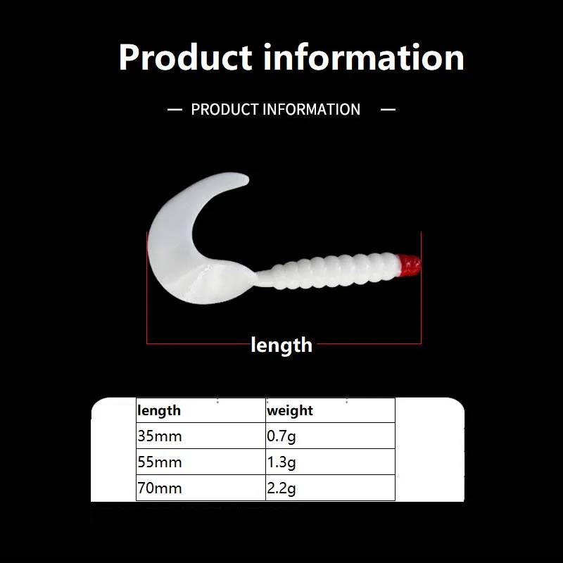 Señuelos blandos de pesca, cebo Artificial de silicona Wobblers, gusano, carpa, larva, cola larga, aparejos de pesca, 35mm-70mm, 0,7-2,2g, 10 unidades por lote - imagen 3