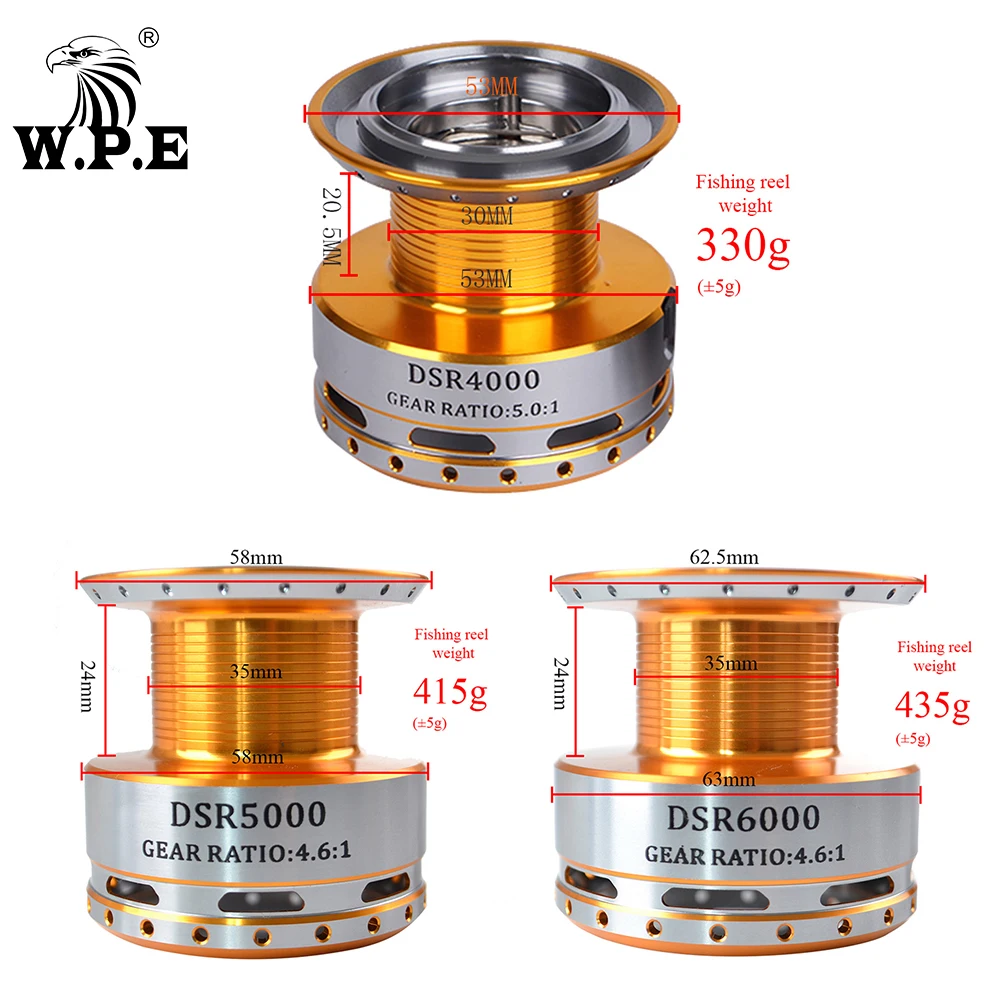 W.P.E-carrete de pesca giratorio serie DSR 4000, 5000, 6000, con sistema de arrastre delantero y trasero, rodamientos de bolas 5 + 1, 5,0: 1, 4,6: 1 - imagen 3