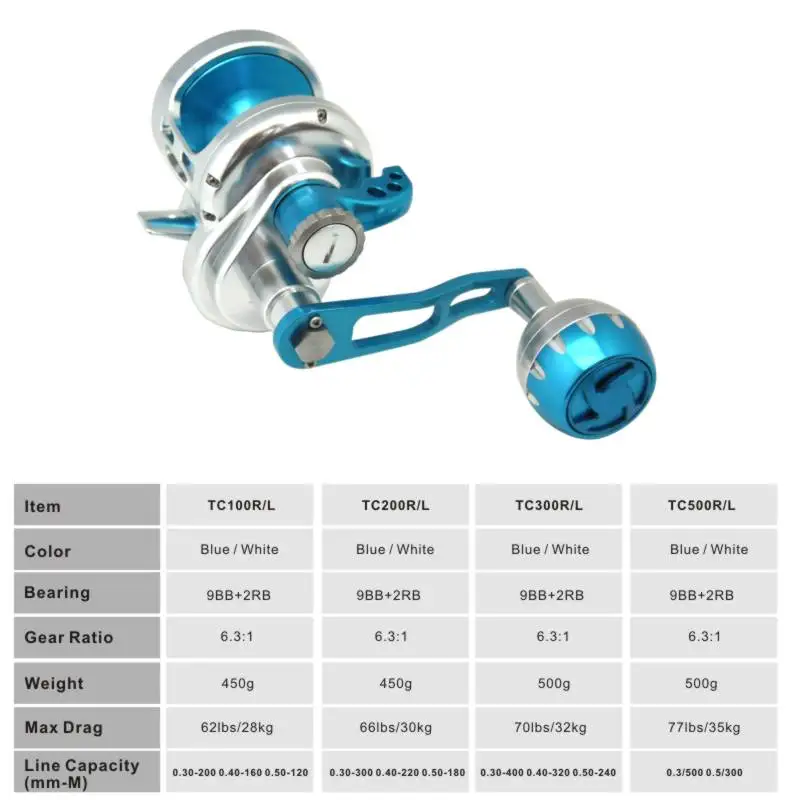 Carrete de Jigging de paso lento 6,3/4,9:1, aluminio mecanizado CNC, arrastre máximo de alta recuperación, 35KG, 9BB + 2RB, carrete de plantillas de pesca en el mar - imagen 5