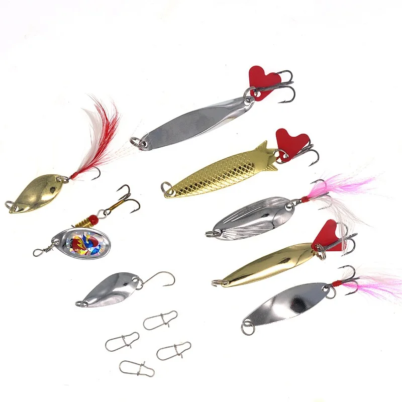 Señuelo de pesca de cuchara, cebo giratorio de Metal, lentejuelas artificiales, Kit de señuelos duros, juego de 8 piezas - imagen 3