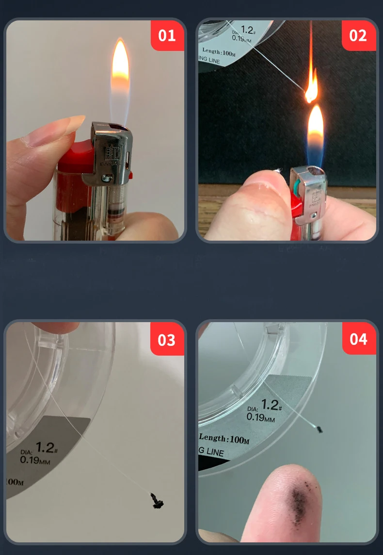 Detalle del grosor y flexibilidad del hilo de fibra de carbono