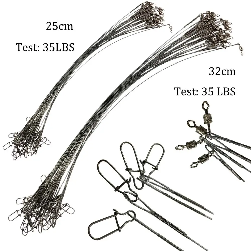 THKFISH 20 piezas 26lb-35lb hilo de pescar líder de alambre de acero con broche giratorio pesca anti-cebo aparejo de alambre de pesca de carpa correa Leadcore - imagen 4