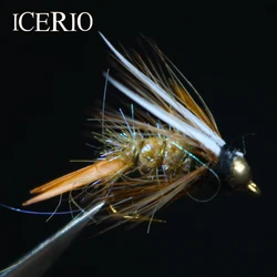 ICERIO-SEÑUELOS DE pesca con mosca, cabeza de cuentas de latón, príncipe, ninfas, trucha, #12, 10 Uds.