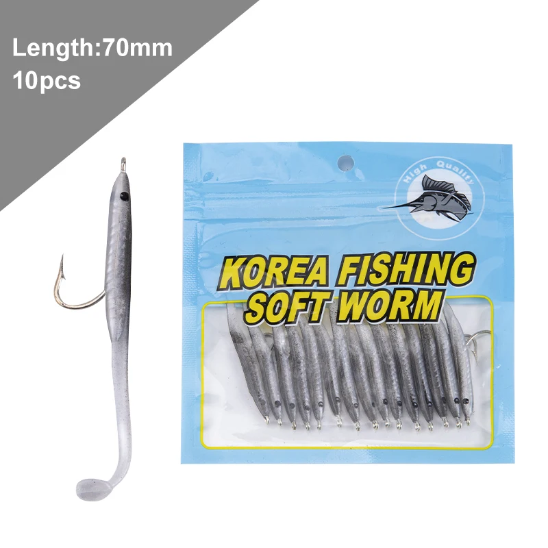LEYDUN Señuelos de Pesca de Anguila Suave 50mm 15 Uds 70mm 10 Uds pequeños cebos blandos blancos y azules con anzuelo Anguila de pescado cebo Artificial Pesca Leurre - imagen 5