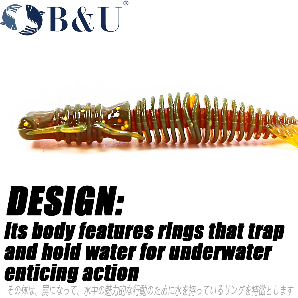 B & U Larva Señuelos de pesca blandos señuelos artificiales Wobblers de silicona para Lucio Swimbait Jigging cebos de plástico gusano - imagen 4