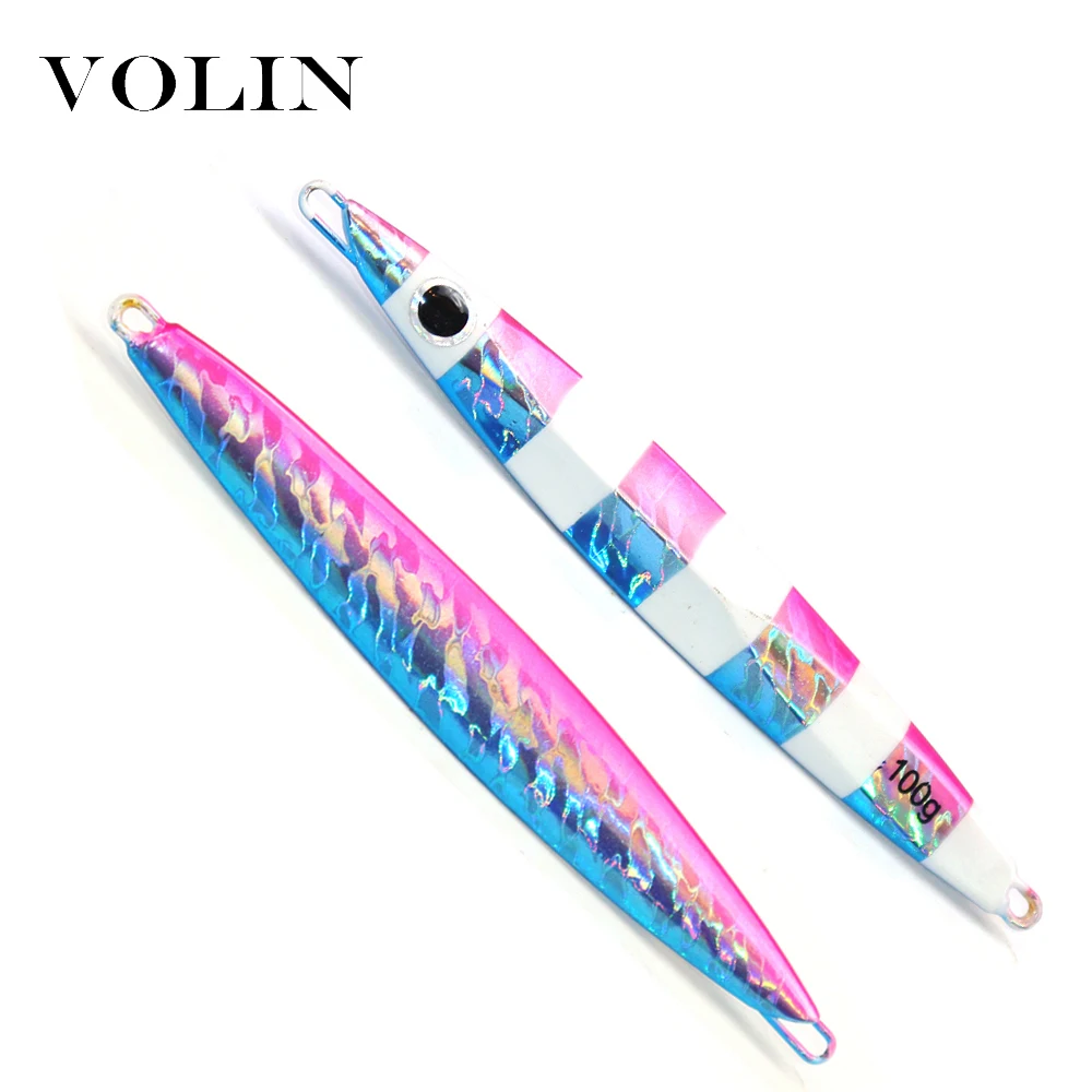VOLIN llavero lento Jigging de Metal señuelo 1pc 80g 100g 120g 150g de agua salada señuelo de Metal para pesca Artificial de cebo de pesca - imagen 2