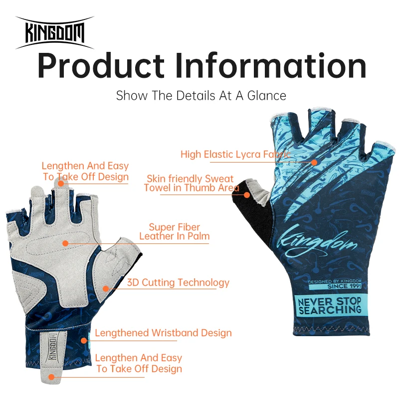 Kingdom Ice Lycra tela antideslizante guantes de pesca deportes al aire libre transpirable ciclismo bicicleta Camping senderismo guante sin dedos - imagen 3