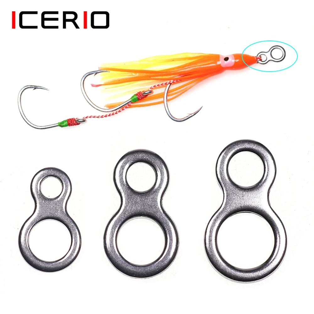 ICERIO-anillo de acero inoxidable en forma de 8 20 piezas, gancho de conexión, Conector de señuelo de plantilla para pesca en agua dulce y salada, L, M, S