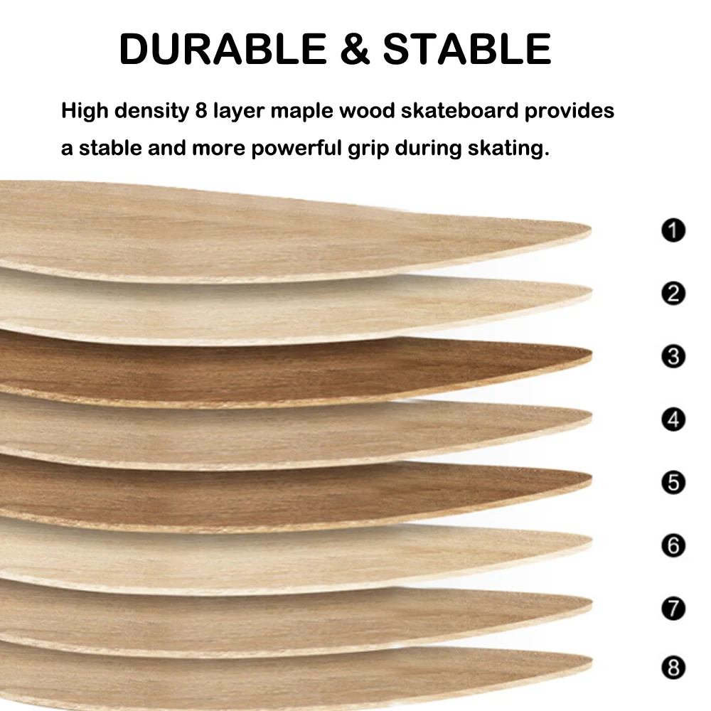 Tabla de Skate para principiantes, tabla completa de 79cm/31 pulgadas, monopatín cóncavo de doble patada para niño y niña, tabla de habilidad de cubierta de madera de arce - imagen 5