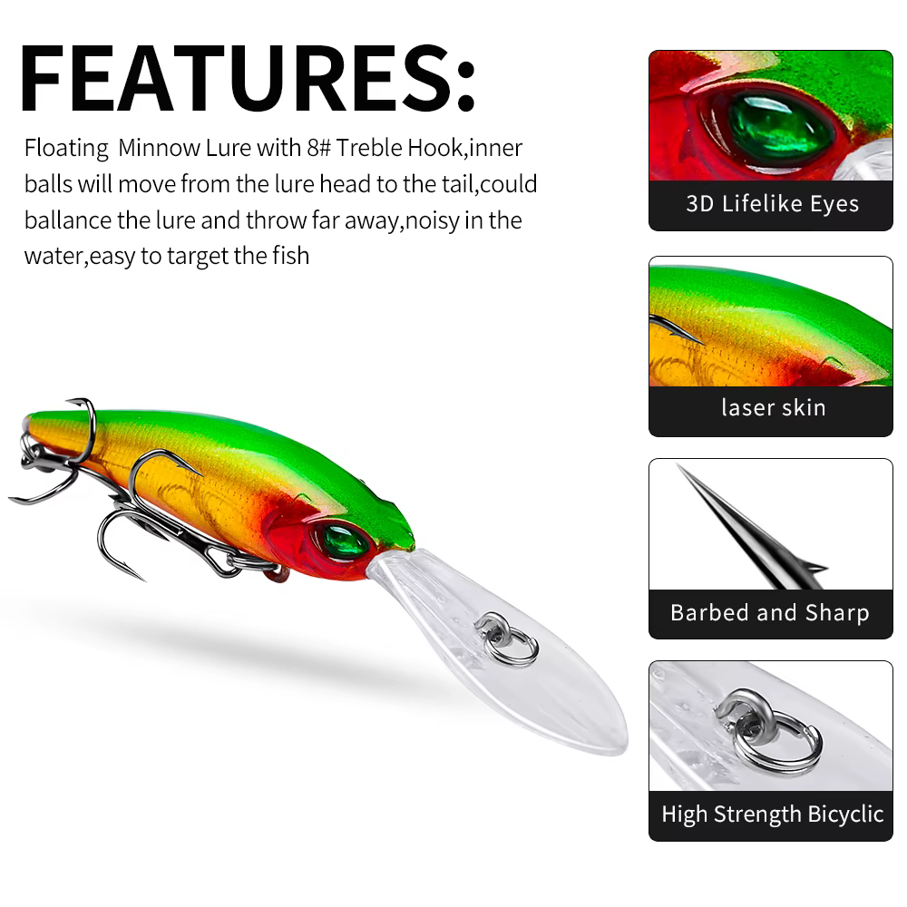 PROBEROS-Señuelos de Pesca, 1 piezas, Wobblers de piscardo rodante de 9,5 cm-6g, cebos duros profesionales, aparejos de pesca - imagen 5