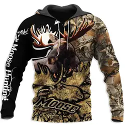 Sudadera Moose Hunting 3D para pesca – Estampado completo con capucha