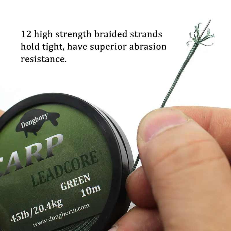 Línea líder de carpa con núcleo de plomo trenzado, línea principal de camuflaje verde Leadcore para aparejo de carpa, aparejo de helicóptero Chod, línea de pesca gruesa de carpa, 2 uds. - imagen 4