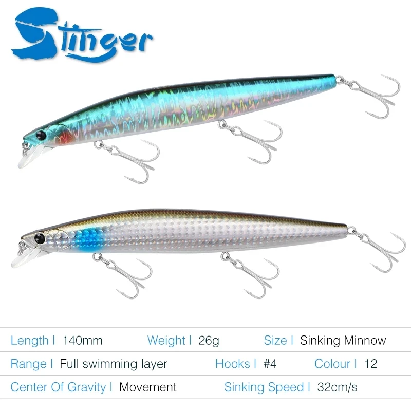 TSURINOYA-señuelo de pesca de pececillos, cebo duro profesional, Lucio negro, Artificial, tungsteno, Jerkbait, 6 piezas, 140mm, 26g, DW92 - imagen 3