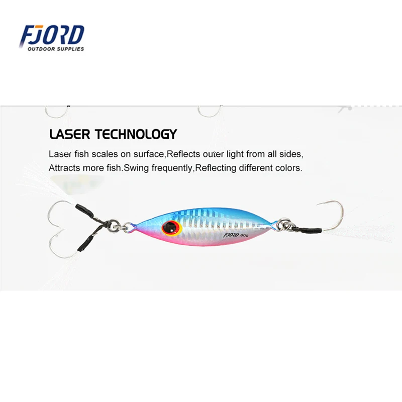 FJORD-señuelo de plantilla de Metal, 30g, 40g, 60g, cuchara de pesca Jigging de orilla, brillo lento, equipo de pesca de mar, pegatinas artificiales Swimbait - imagen 5