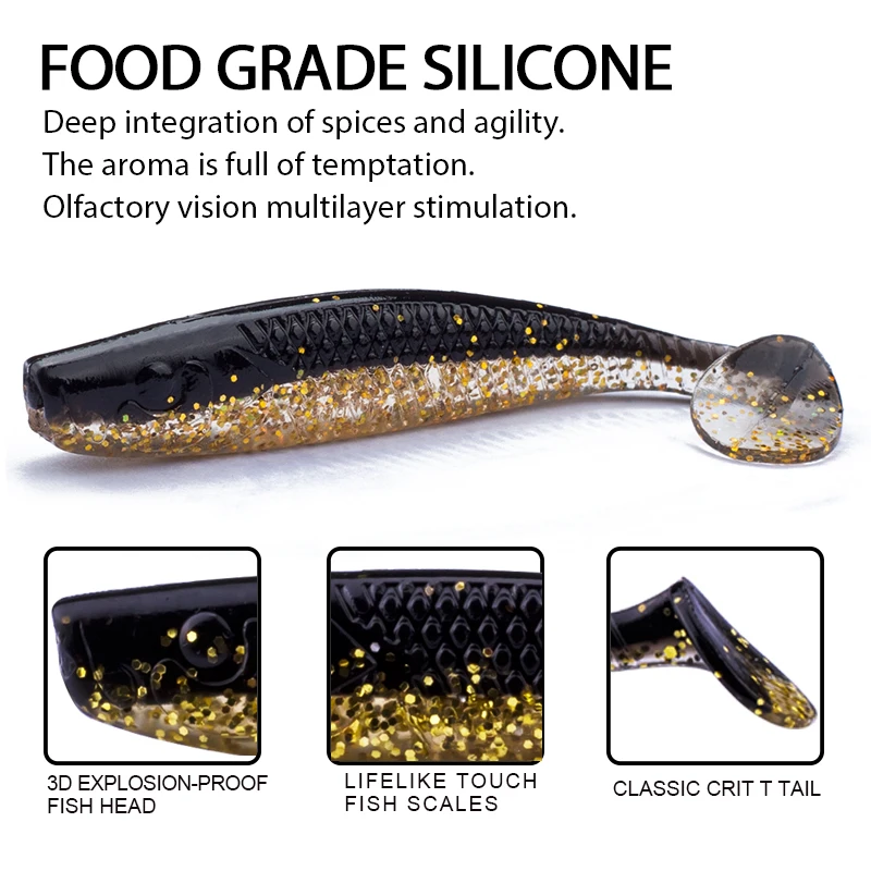 Hanlin-Señuelos de Pesca de silicona, cebos artificiales Wobblers de doble Color, aparejos de pesca de lubina y Lucio, 10/20 piezas, 70mm/2,8g - imagen 4