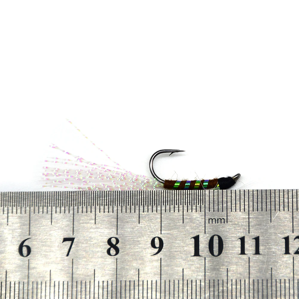 MNFT-cebos de pesca con mosca, 10 piezas, 6 #, blanco, arcoíris, cristal, Flash - imagen 4