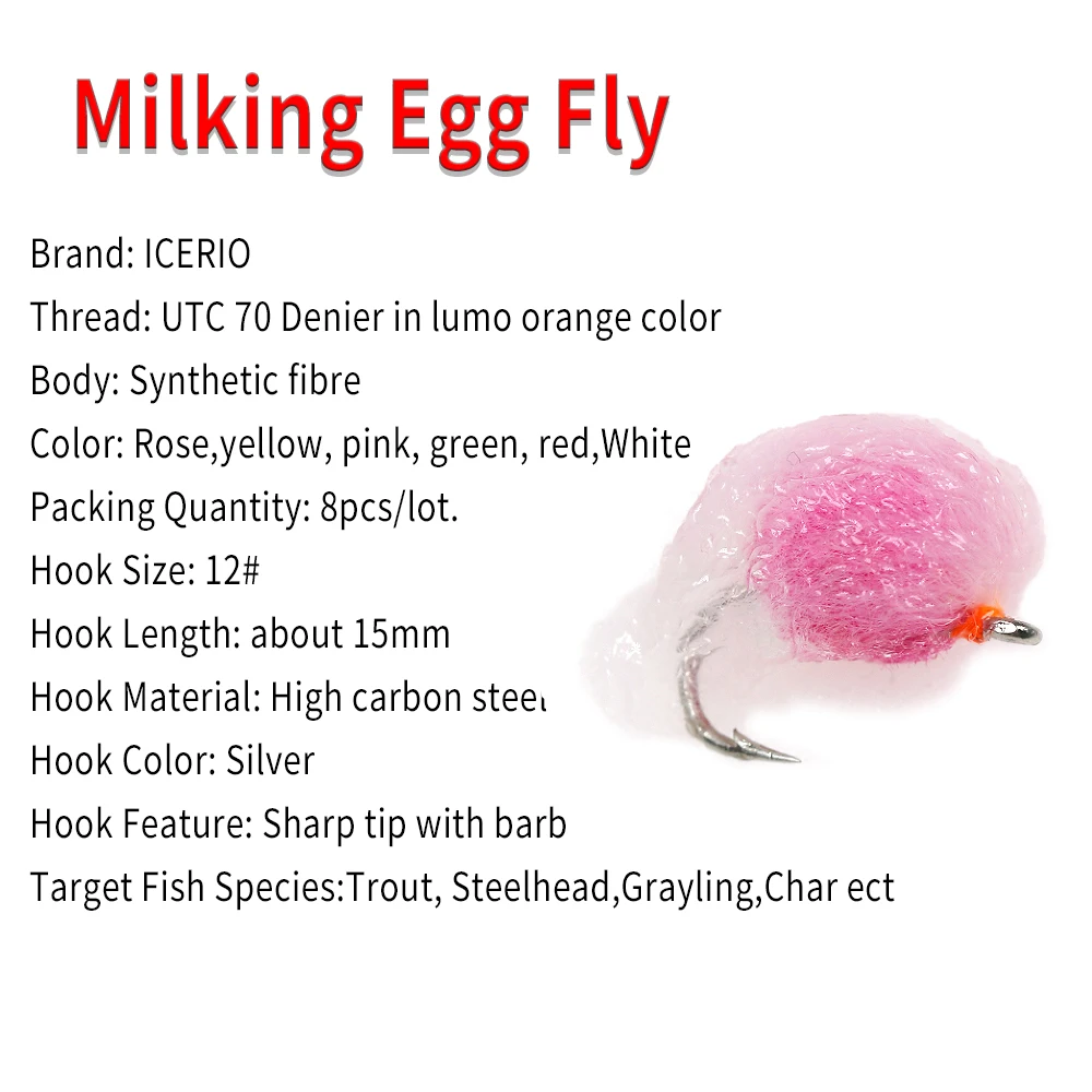 ICERIO-Mosca de huevo de leche de 8 piezas, Mosca de mimbre, huevo de salmón, ninfa, mosca húmeda para trucha, gris, Char, pesca con mosca, Lures12 # - imagen 2