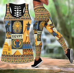 Conjunto yoga mujer camiseta sin mangas 3D mitología egipcia mallas