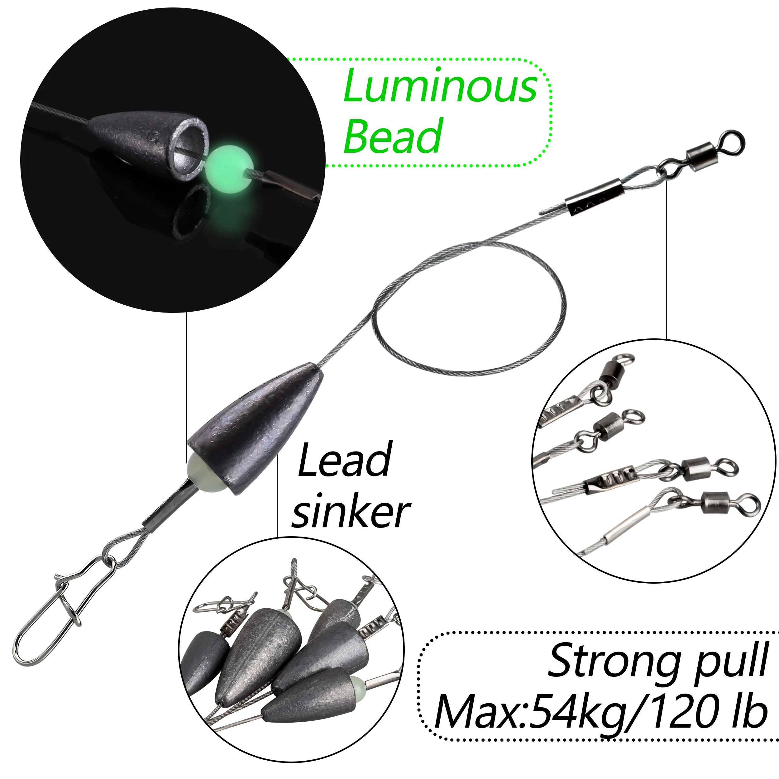 5 uds Carolina Rig líder de alambre de pesca de acero inoxidable 5g 7g 10g 14g 20g cables de bala plomos giratorios para pesca de lubina - imagen 3