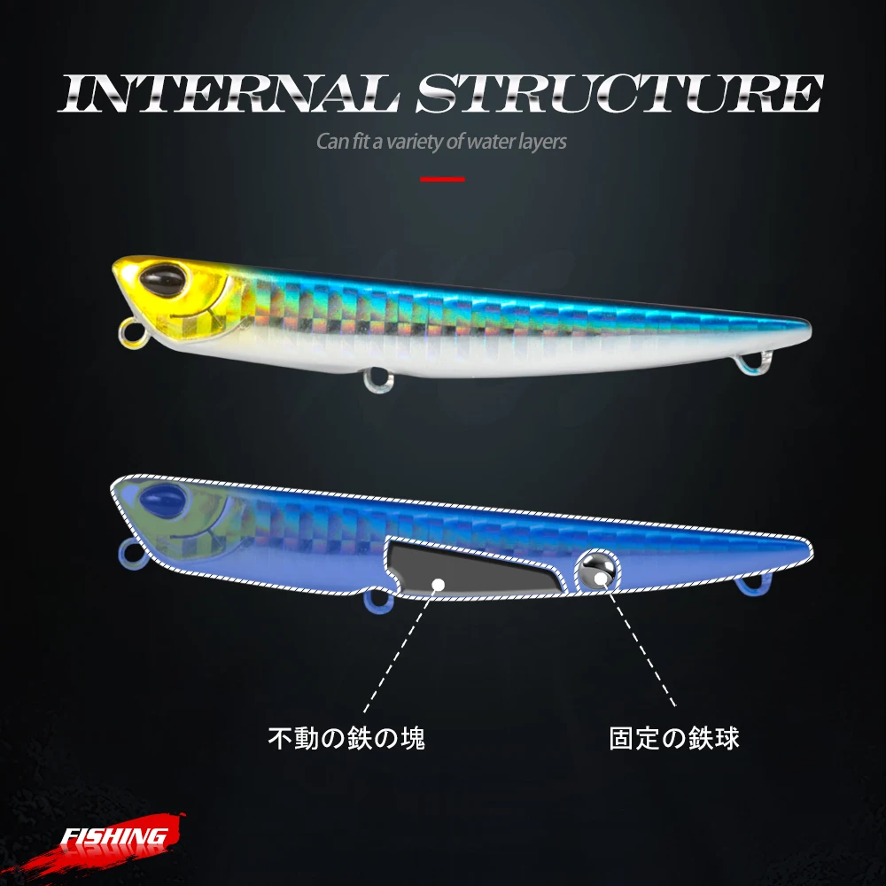 Hunthouse Bay RUF MANIC-señuelo duro de pesca, lápiz de hundimiento, stickbait, gancho BKK, 75mm/8g - imagen 3