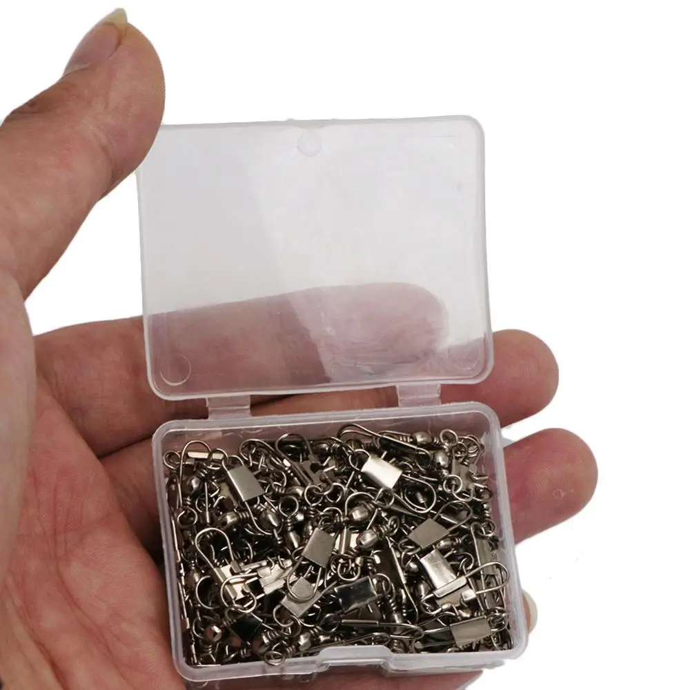 Caja de eslabones giratorios de pesca de acero inoxidable, accesorio giratorio con broche de enclavamiento, aparejos de pesca de carpa, 4 #6 #8 #10 #12 #14 #, 50/100 unids/lote - imagen 5