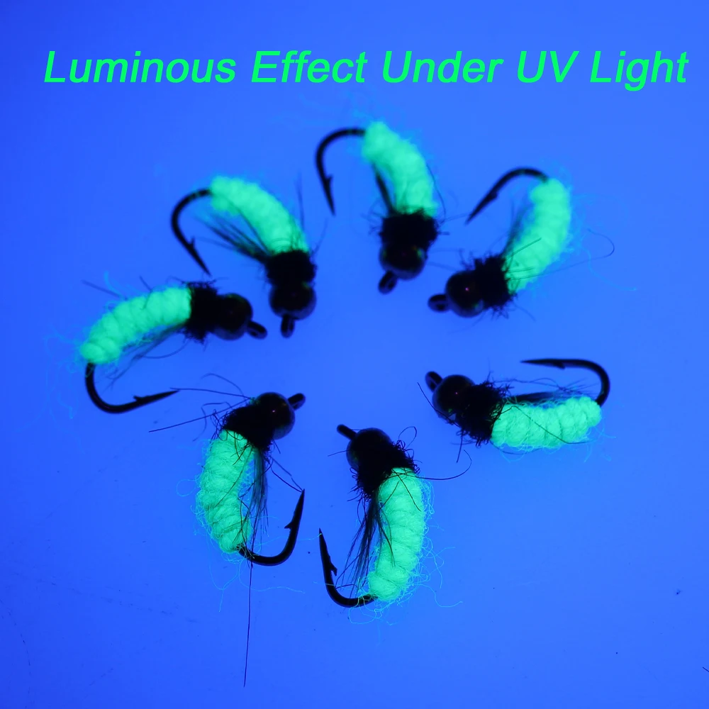 Bimoo-señuelo de pesca de trucha, 7 Uds., n. ° 12, moscas, UV, verde, Cezch, Mosca, ninfas - imagen 4