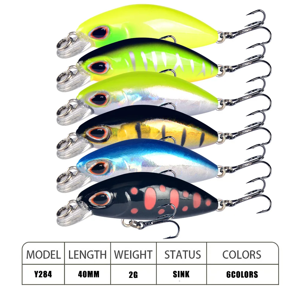 Señuelo duro de pesca Minnow, cebo Artificial biónico, ojos 3D, 40mm, Wobblers, Crankbait, hundimiento, duro, 1 unidad