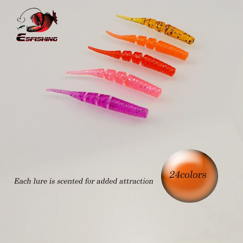 ESFISHING-Señuelos de gusano para Pesca en hielo, Polaris suave, 42mm, 50 Uds., aparejos de Pesca baratos, cebo suave para Lucio, lubina, perca - imagen 5