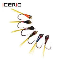 ICERIO 10 Uds cabeza de cuentas de latón cabeza de cuentas de tungsteno sin púas Perdigon ninfas moscas de hundimiento rápido pesca de trucha señuelos de mosca # 16